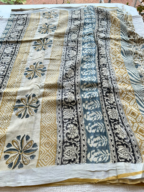 Printed linen cotton saree