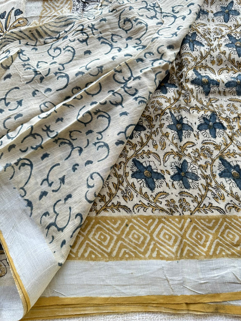 Printed linen cotton saree