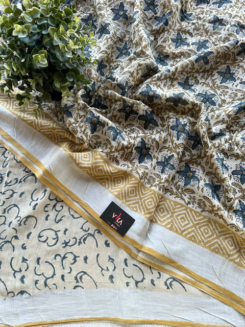 Printed linen cotton saree