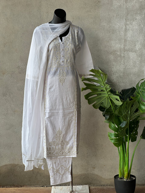Lucknowi work cotton ready suit set