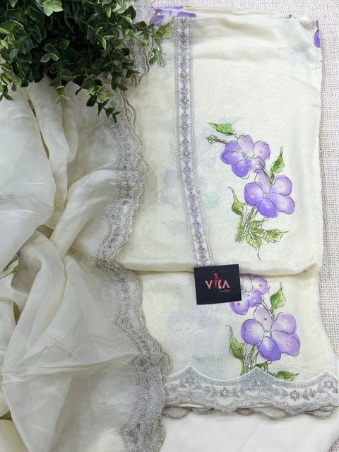 Printed organza suit material - Violet