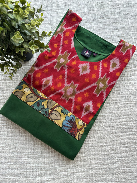 Ikat Patch work pure cotton kurti