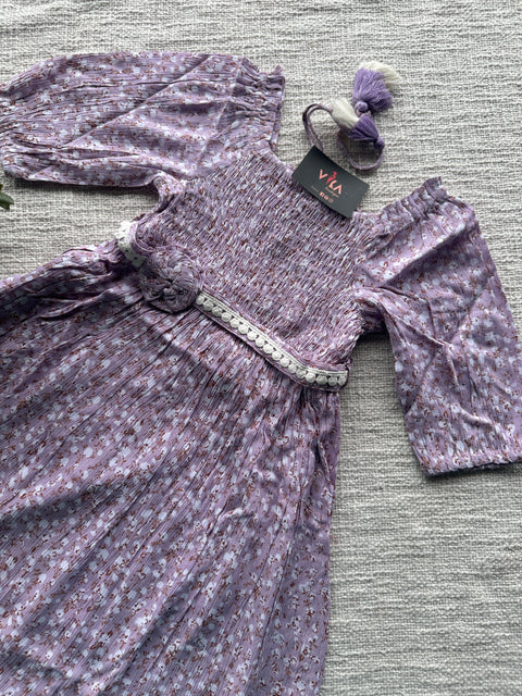 Lavender Floral printed kids frock