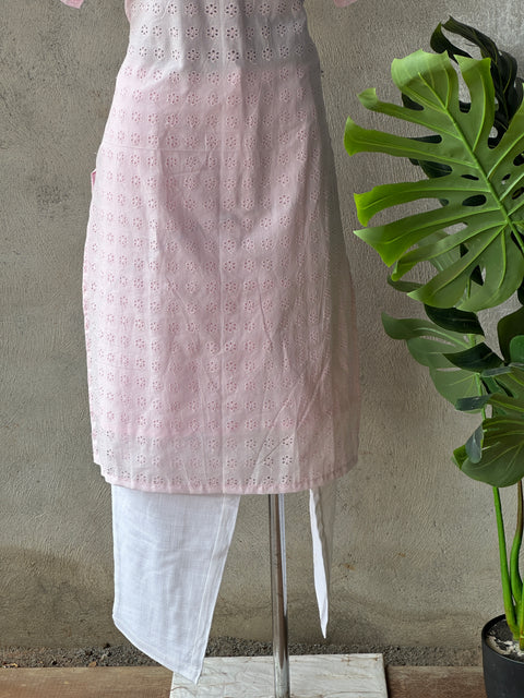 Pink hakoba cotton kurti pant set