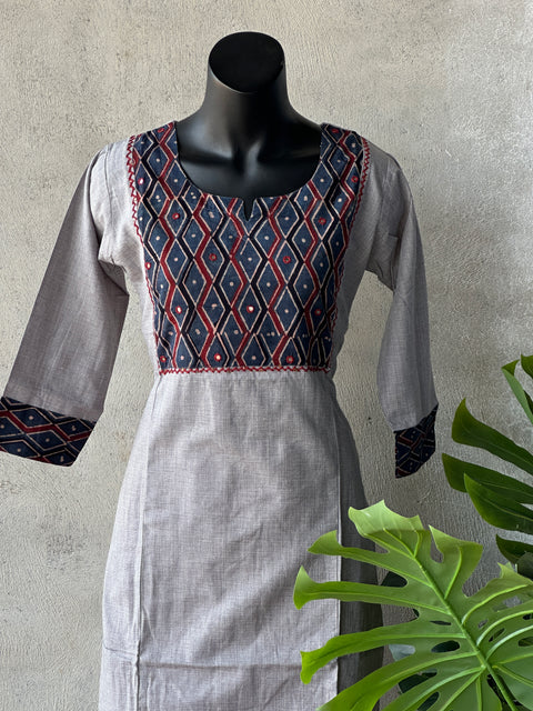 Ajrakh patch work pure cotton kurti