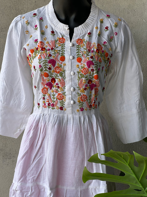 White Hand embroidery cotton gown