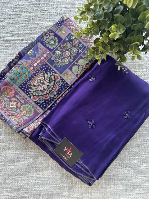 Violet sequins fancy jute saree