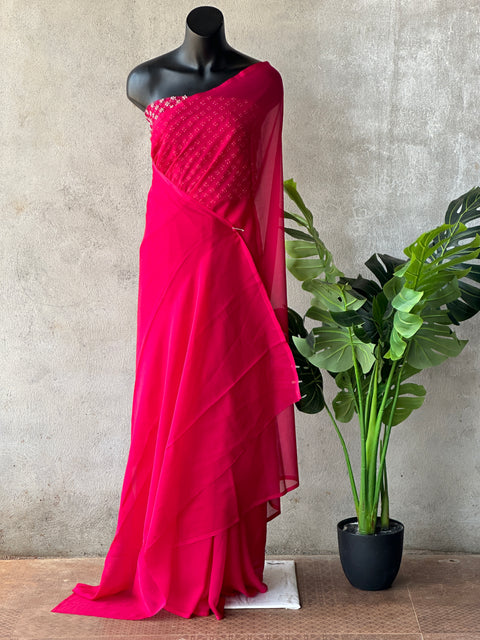 Ruby pink soft organza saree with blouse