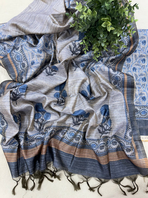 Printed art silk dupatta with Kurti material