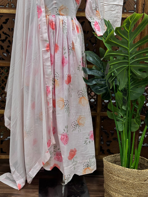 Floral printed maxi gown with dupatta