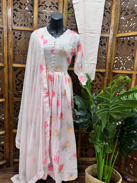 Floral printed maxi gown with dupatta