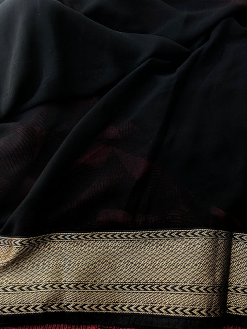 Maroon Black georgette saree