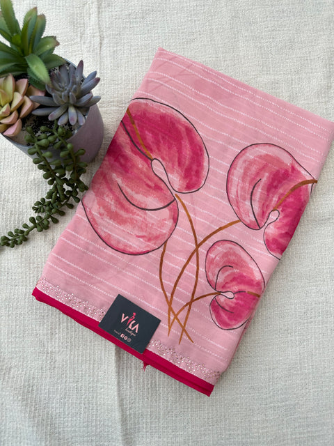 Lt pink floral printed chiffon saree