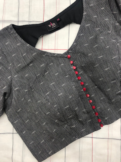 Grey/Red Temple border Ikat blouse