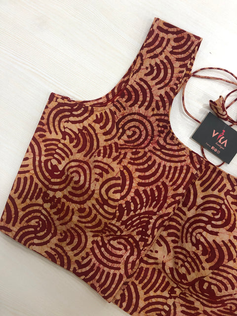 Sleeveless batik printed cotton blouse