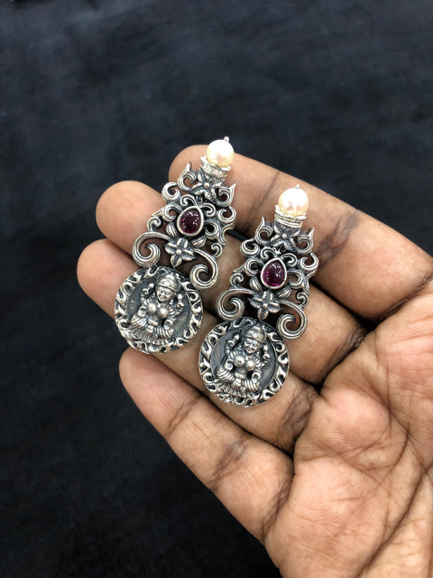 925 silver pink stone earring