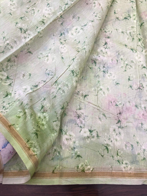 Lt Green Floral Printed pure munga silk saree