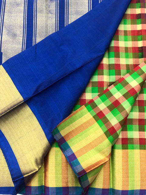 Multicoloured checked soft silk saree