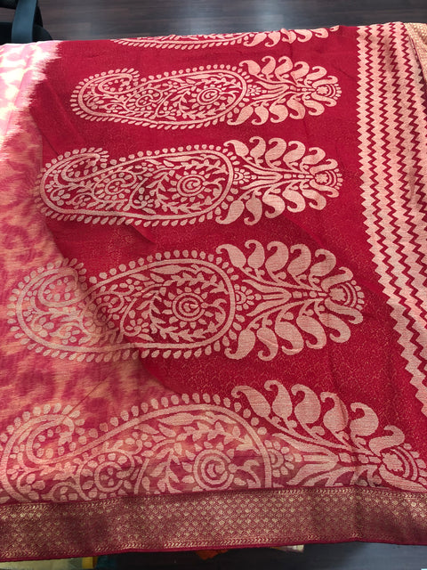 Pink brasso chiffon saree with blouse