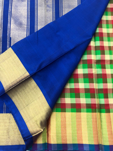 Multicoloured checked soft silk saree