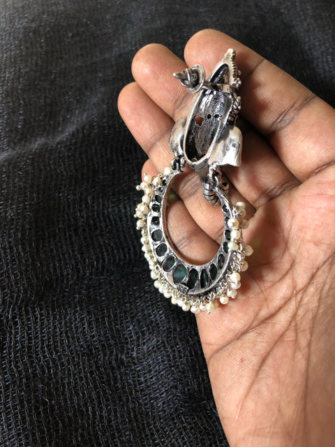 Green Ganesha 925 silver earring