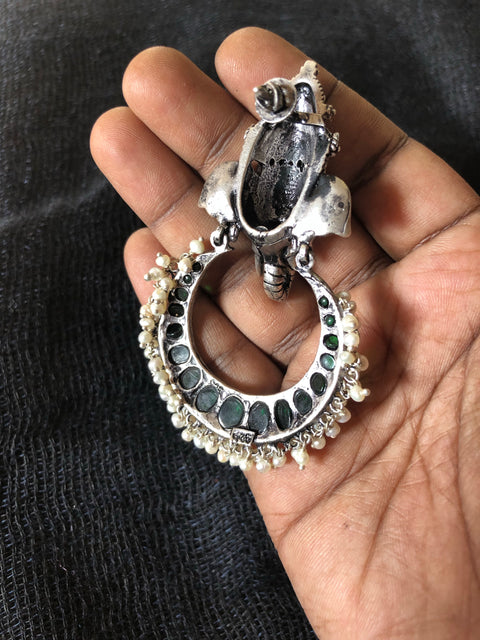 Green Ganesha 925 silver earring
