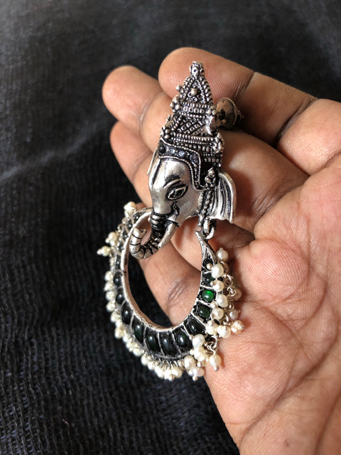 Green Ganesha 925 silver earring