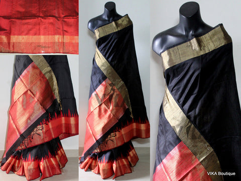 Black jute silk saree - VIKA Boutique