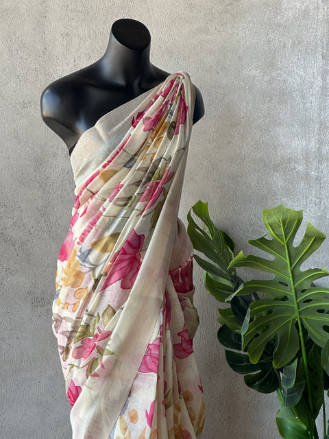 Digital Floral Printed Silk Linen saree