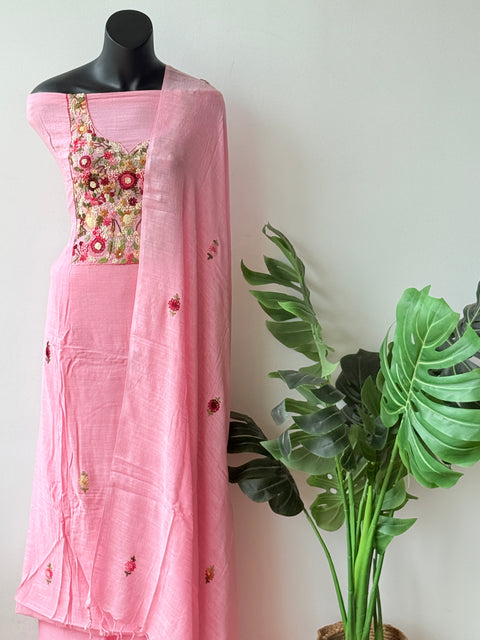 Hand emb linen cotton salwar suit material