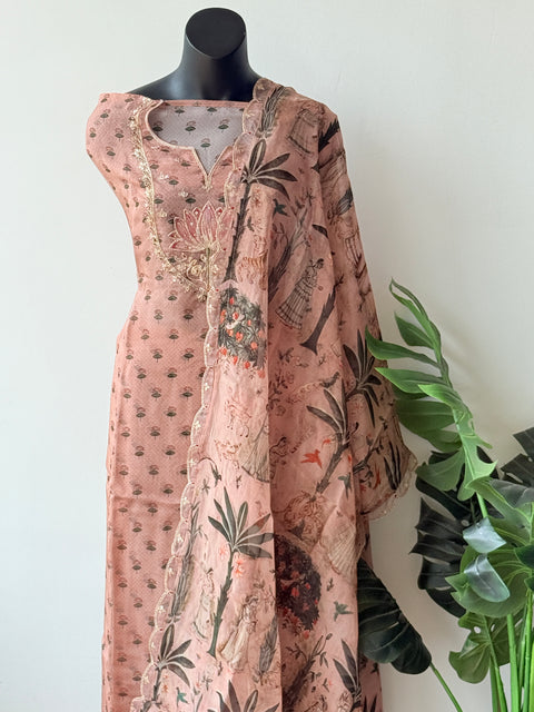 Pichwai printed organza silk suit material
