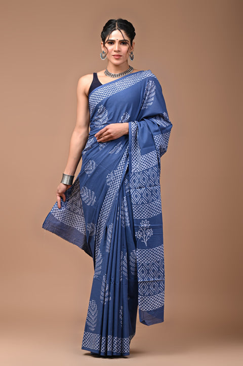 Bagru Printed mul cotton saree