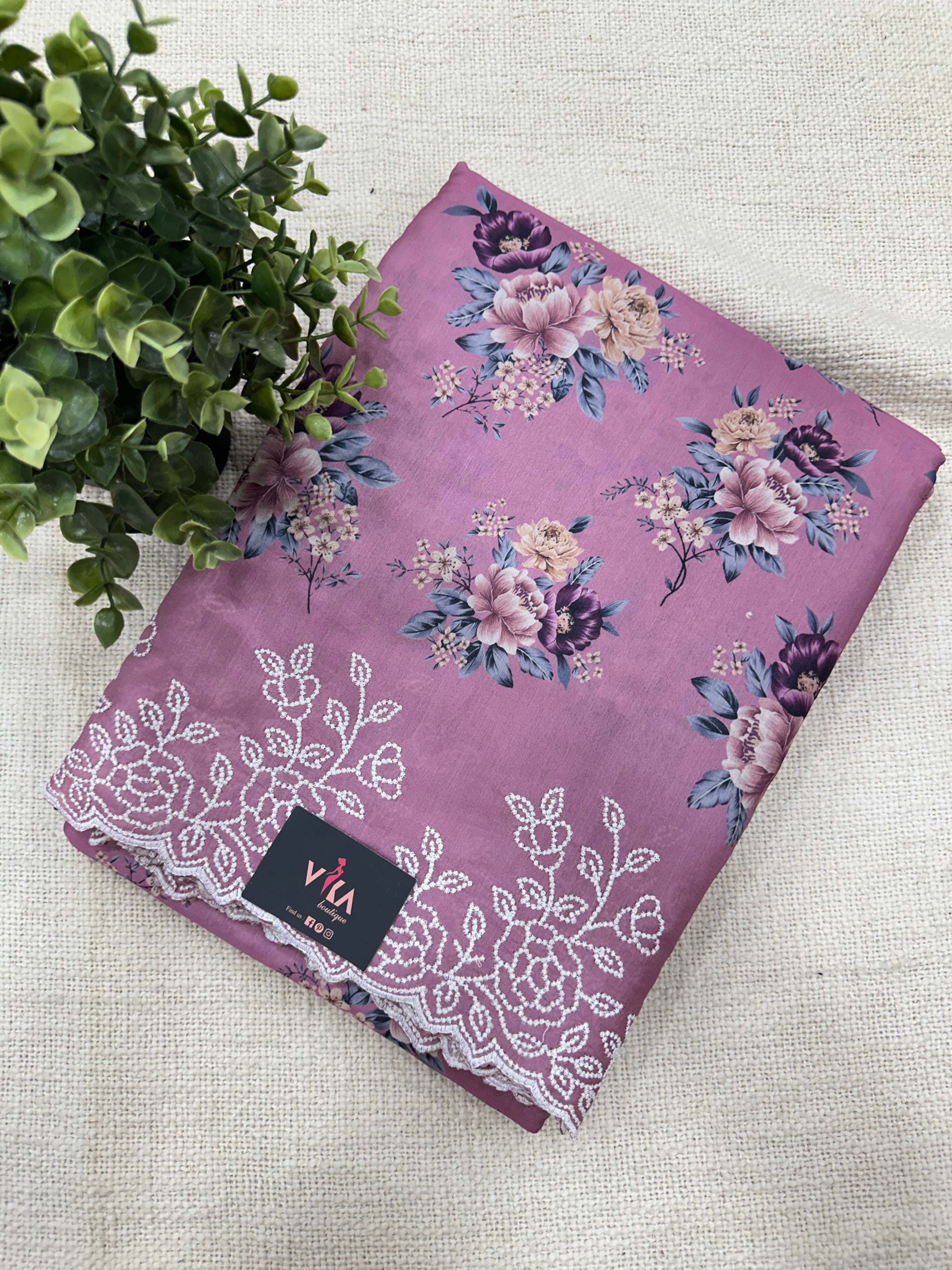 White Floral Half & Half Handblock Print Mul Cotton Saree – Cottonsdaily