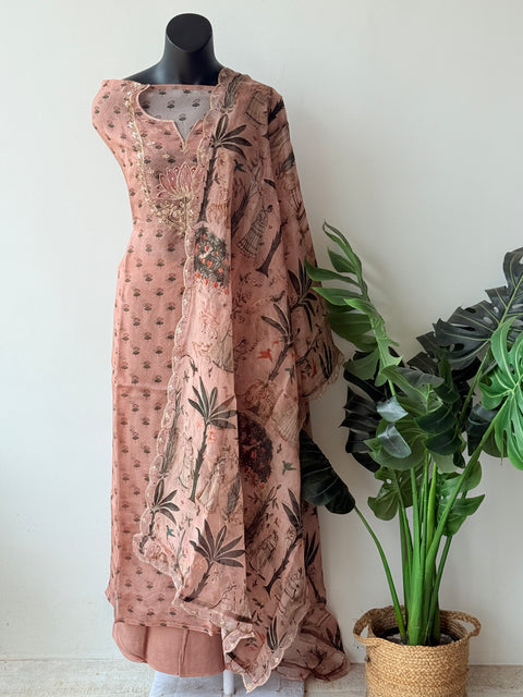 Pichwai printed organza silk suit material