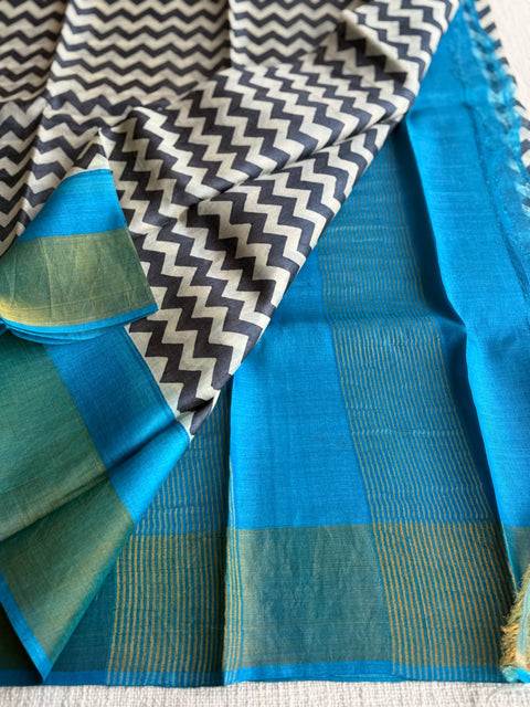Printed tussar silk saree