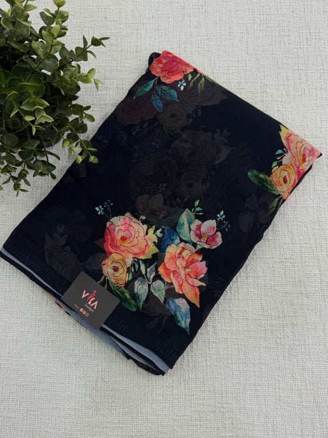 Floral printed georgette saree
