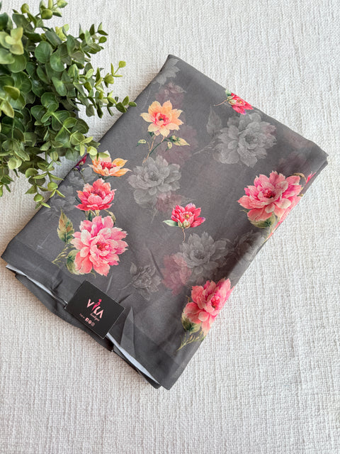 Floral printed georgette saree