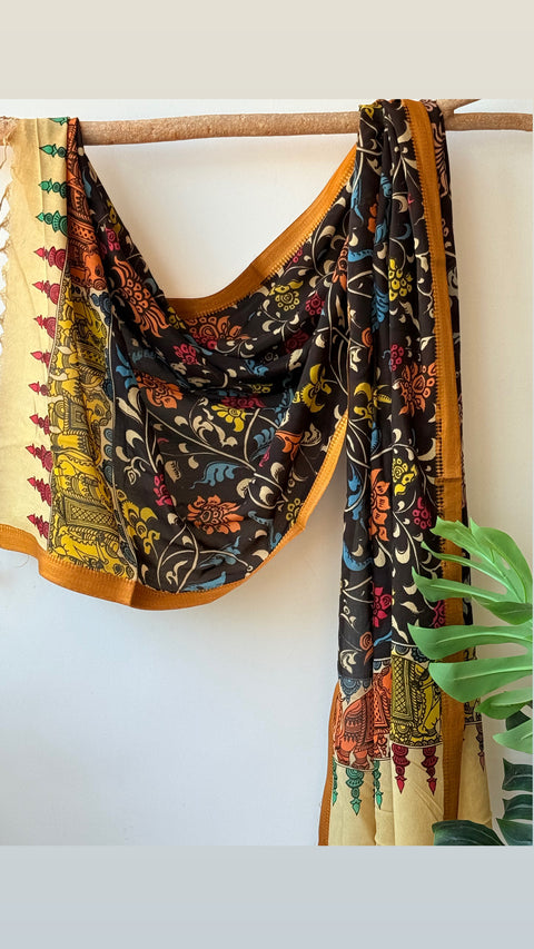 Pen kalamkari silk Dupatta