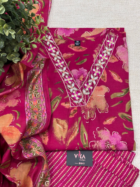 printed modal silk ready suit set