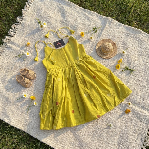 Yellow Jamdani cotton kids frock