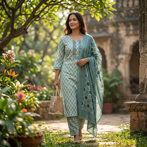 Printed cotton ready suit set