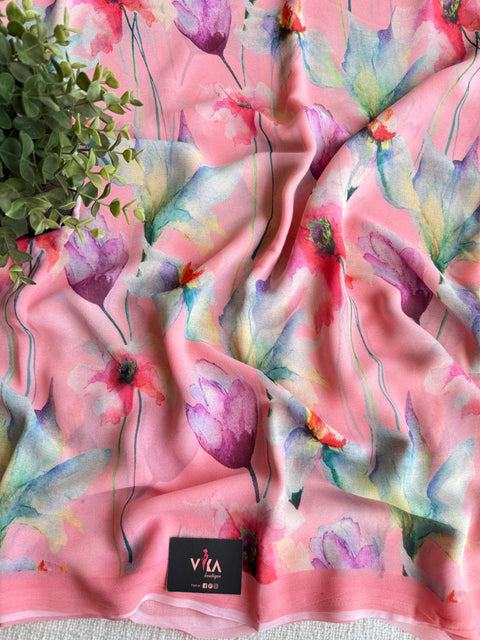 Floral printed georgette saree