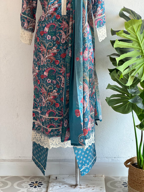 V neck work hakoba cotton readymade set