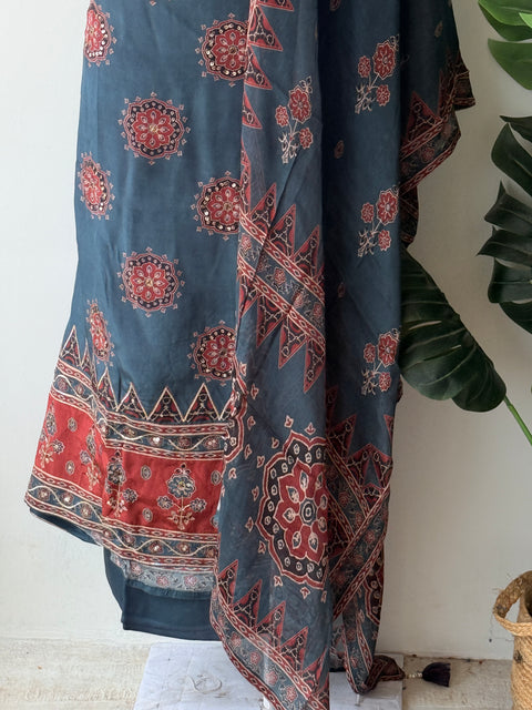 Ajrakh Printed Russian silk suit material