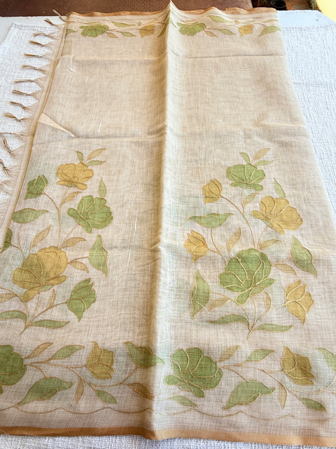 Aari Emb work noil cotton saree