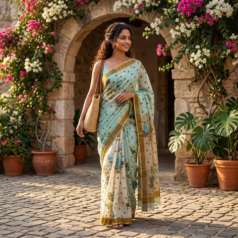 Floral Printed Linen saree