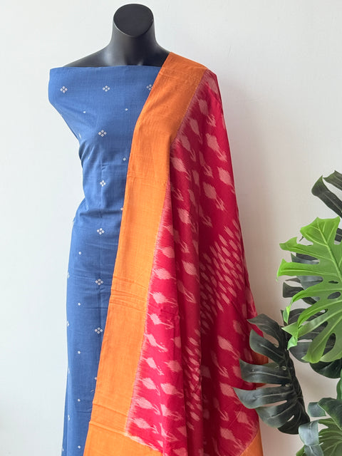 Handloom cotton set with ikat dupatta