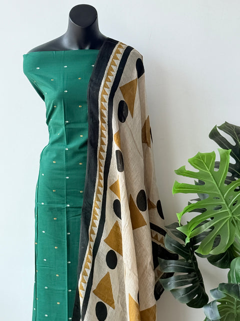 Handloom cotton set with linen dupatta