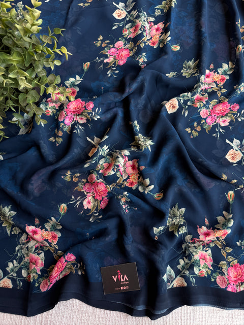 Floral printed georgette saree
