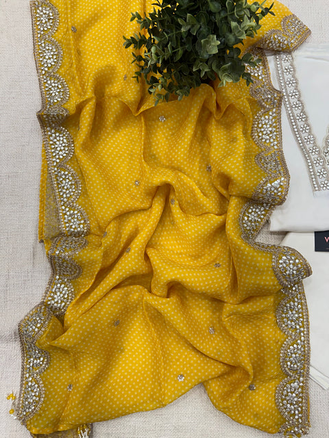 Russian silk salwar suit material - Yellow